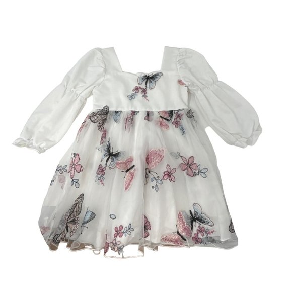 White Dress with Sweatheart Neckline & Butterflies & Flowers - US Size 6 - Picture 2 of 9